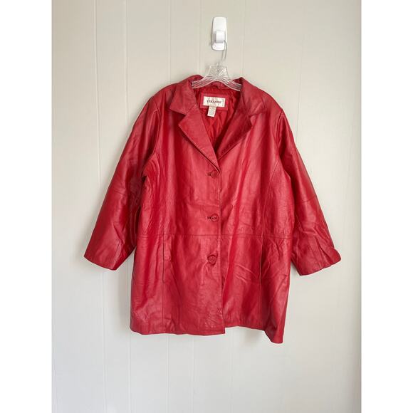 Vintage 90s Y2K Red Pieced Leather Jacket Coat 20W Plus Size Veranesi Moto - Picture 2 of 15